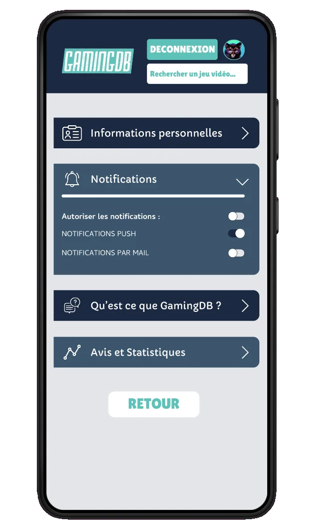 Capture d'écran des paramètres de notifications