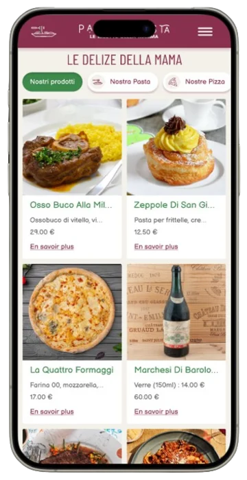 Capture d'écran de la page menu