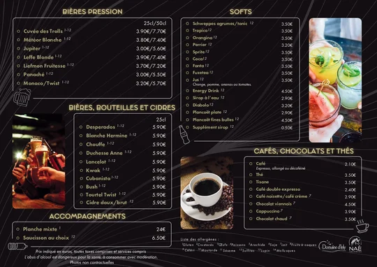 Carte des boissons du bar La Salicorne du Domaine d'Inly (2/2)